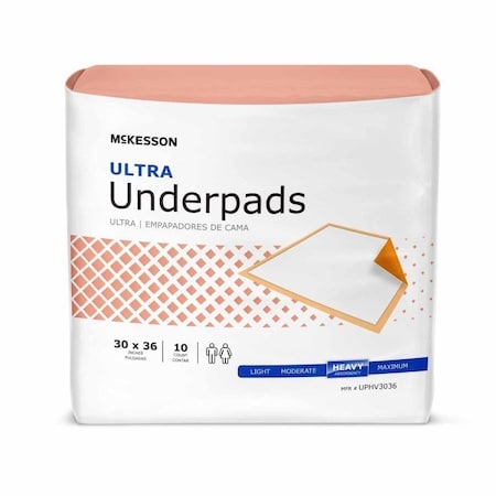 Mckesson Disposable Underpad 30 X 36 Inch Fluff / Polymer Heavy Absorbency, 10/Bag, 10 Bags, 100PK UPHV3036